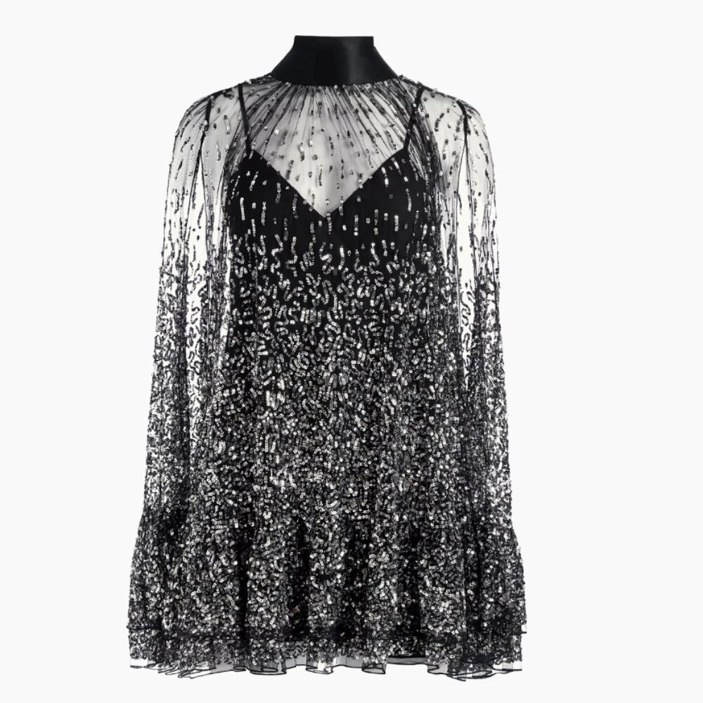 Alice + Olivia  Zenon Sequined Cape Minidress